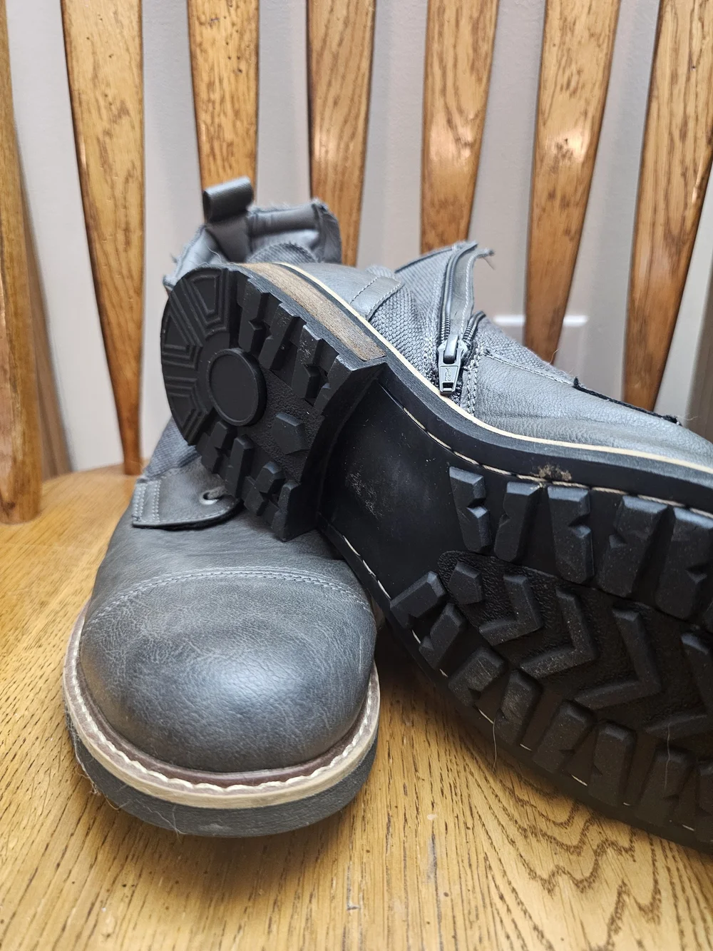 Men's Gray Lace-Up Textile & Leather Work Boots